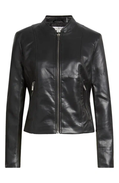 Via Spiga Front Zip Faux Leather Jacket In Black