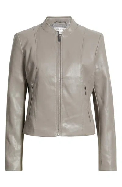 Via Spiga Front Zip Faux Leather Jacket In Gray