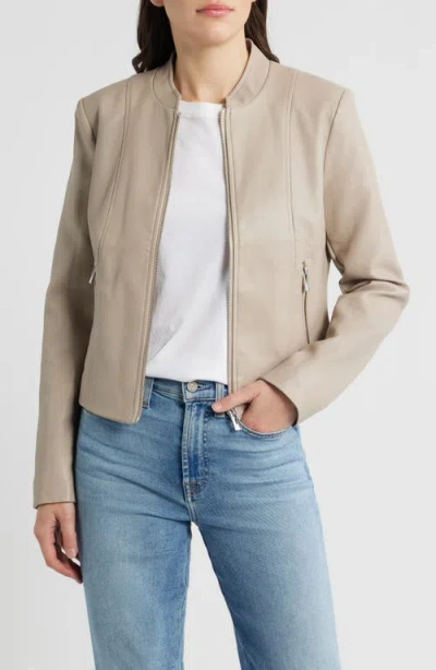 Via Spiga Front Zip Faux Leather Jacket In Neutral