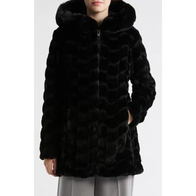 Via Spiga Grooved Faux Fur Hooded Coat In Black