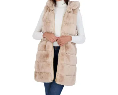 Via Spiga Hooded Quilted Faux Fur Vest In Beige In Nude