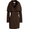 Via Spiga Hooded Wool Blend Belted Coat In Brown