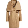 Via Spiga Hooded Wool Blend Belted Coat In Brown