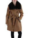 Via Spiga Kate Womens Wool Blend Faux Fur Trench Coat In Multi