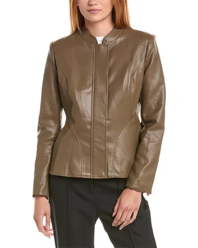 Via Spiga Peplum Faux Leather Jacket In Green