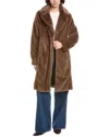 Via Spiga Reefer Faux Fur Longline Coat In Brown