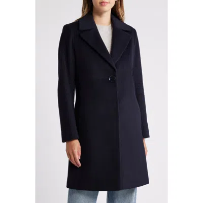 Via Spiga Single Breasted Wool Blend Coat In Navy