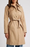 Via Spiga Water Resistant Cotton Blend Coat With Removable Hood In Camel