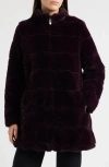 Via Spiga Wavy Reversible Faux Fur Quilted Coat In Burgundy