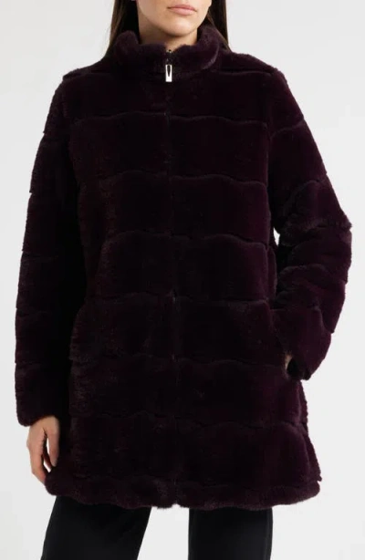 Via Spiga Wavy Reversible Faux Fur Quilted Coat In Burgundy