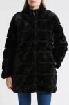 Via Spiga Wavy Reversible Faux Fur Quilted Coat In Black