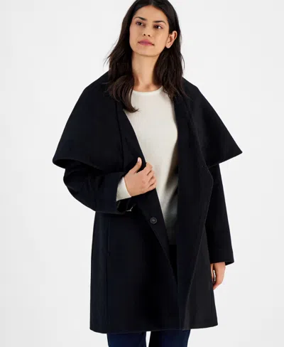Via Spiga Women's Belted Hooded Shawl Wrap Coat In Black
