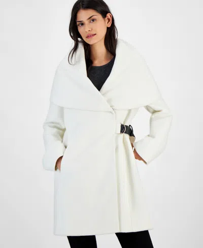 Via Spiga Women's Belted Hooded Shawl Wrap Coat In Winter White