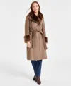 Via Spiga Women's Faux-fur-trim Belted Wrap Coat In Truffle