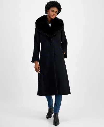 Via Spiga Women's Single-breasted Faux-fur-collar Maxi Coat In Black
