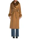 Via Spiga Women's Tie-waist Faux Fur Trim Wool-blend Trench Coat In Brown