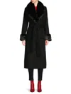 Via Spiga Women's Tie-waist Faux Fur Trim Wool-blend Trench Coat In Black