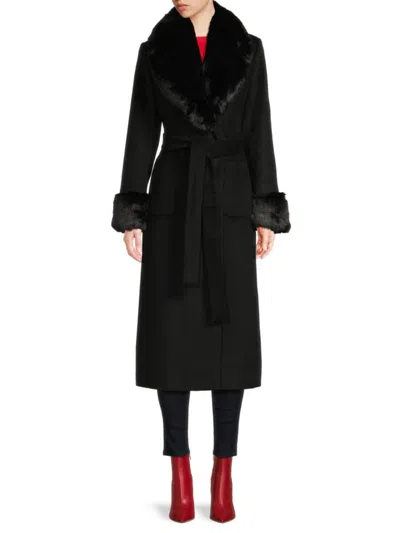 Via Spiga Women's Tie-waist Faux Fur Trim Wool-blend Trench Coat In Black