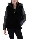 Via Spiga Womens Faux Fur Puffer Faux Fur Coat In Black