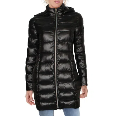 Via Spiga Womens Metallic Midi Puffer Coat In Black