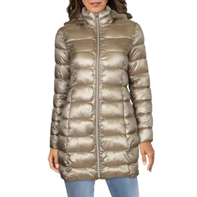 Via Spiga Womens Metallic Midi Puffer Coat In Blue