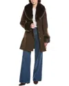 Via Spiga Double Breasted Wool Blend Coat With Faux Fur Trim In Brown