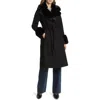 Via Spiga Wool Blend Belted Coat With Faux Fur Trim In Black