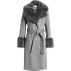 Via Spiga Wool Blend Belted Coat With Faux Fur Trim In Charcoal