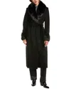 Via Spiga Belted Faux Fur Trim Coat In Black