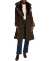 Via Spiga Double Breasted Wool Blend Coat With Faux Fur Trim In Brown