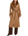 Via Spiga Wool Blend Coat With Faux Fur Trim In Brown