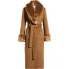 Via Spiga Wool Blend Coat With Faux Fur Trim In Brown