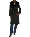 Via Spiga Wool Blend Coat With Faux Fur Trim In Multi