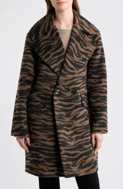 Via Spiga Zebra Print Long Coat In Brown
