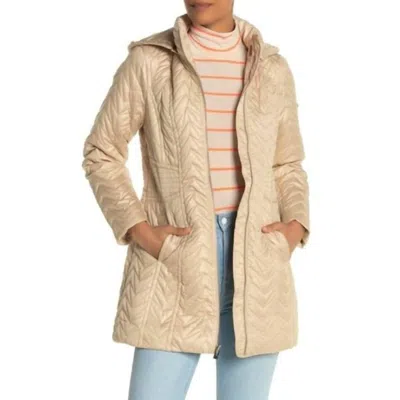 Via Spiga Zigzag Quilted Mid-length Detachable Hood Puffer Jacket In Beige