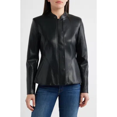 Via Spiga Zip Front Faux Leather Jacket In Black