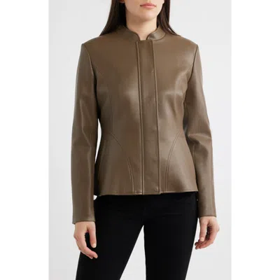 Via Spiga Zip Front Faux Leather Jacket In Brown