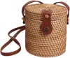 Vibe Women's Rattan Round Cross Body Purse In Beige In Gray