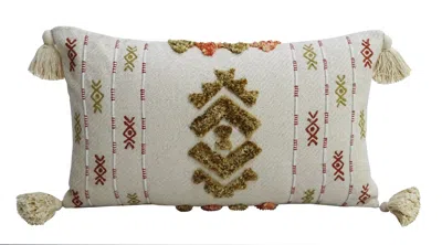 Vibhsa 14" X 24" Embroidery Throw Pillow With Tassels In Neutral