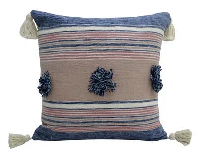 Vibhsa 20" X 20" Throw Pillow With Tassels And Poms In Multi