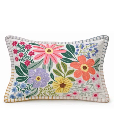 Vibhsa Backyard Garden Floral Embroidered Lumbar Decorative Pillow, 14" X 20" In Multi