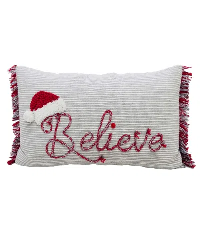 Vibhsa Believe Christmas Decorative Pillow, 14" X 24" In Ivory,taupe,red