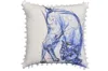 Vibhsa Blue Decorative Pillow With Pom-poms