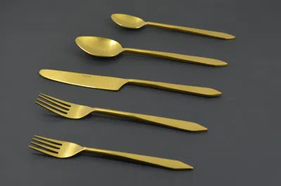 Vibhsa Brushed Golden Stainless Steel Flatware Set Of 20 Pc