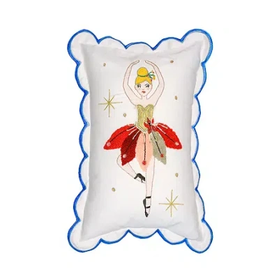 Vibhsa Christmas Ballerina Embroidered Pillow - 14"x20" Rectangular Throw Pillow In White