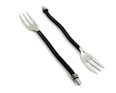 Vibhsa Cocktail Forks Set Of 6 (black Twisted Handle)