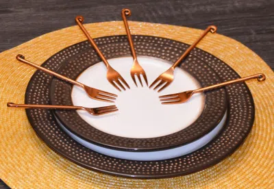 Vibhsa Copper Finish Appetizer Forks Set Of 6
