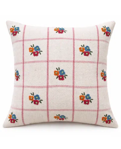 Vibhsa Daisy Checkerboard Handwoven Floral Check Decorative Pillow, 20" X 20" In Multi