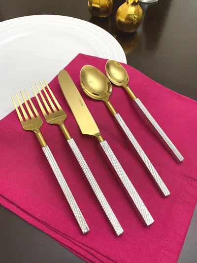 Vibhsa Designer 20 Piece Gold Flatware Set In Pink