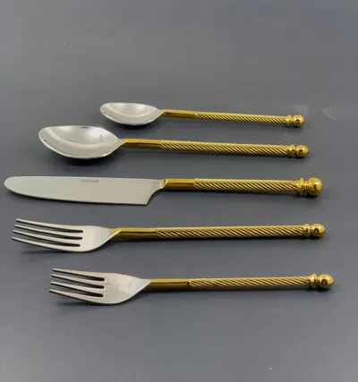 Vibhsa Designer Golden Flatware Set Of 20 Pc (stainless Steel, Glossy)